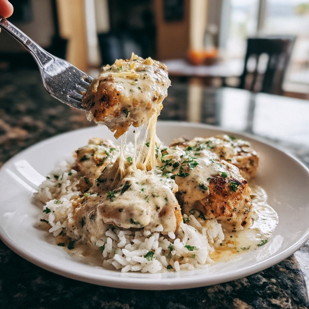 Creamy Garlic Chicken With Rice