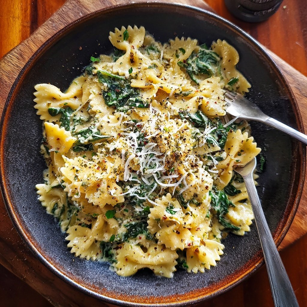 Bow Tie Pasta With Creamy Spinach Sauce