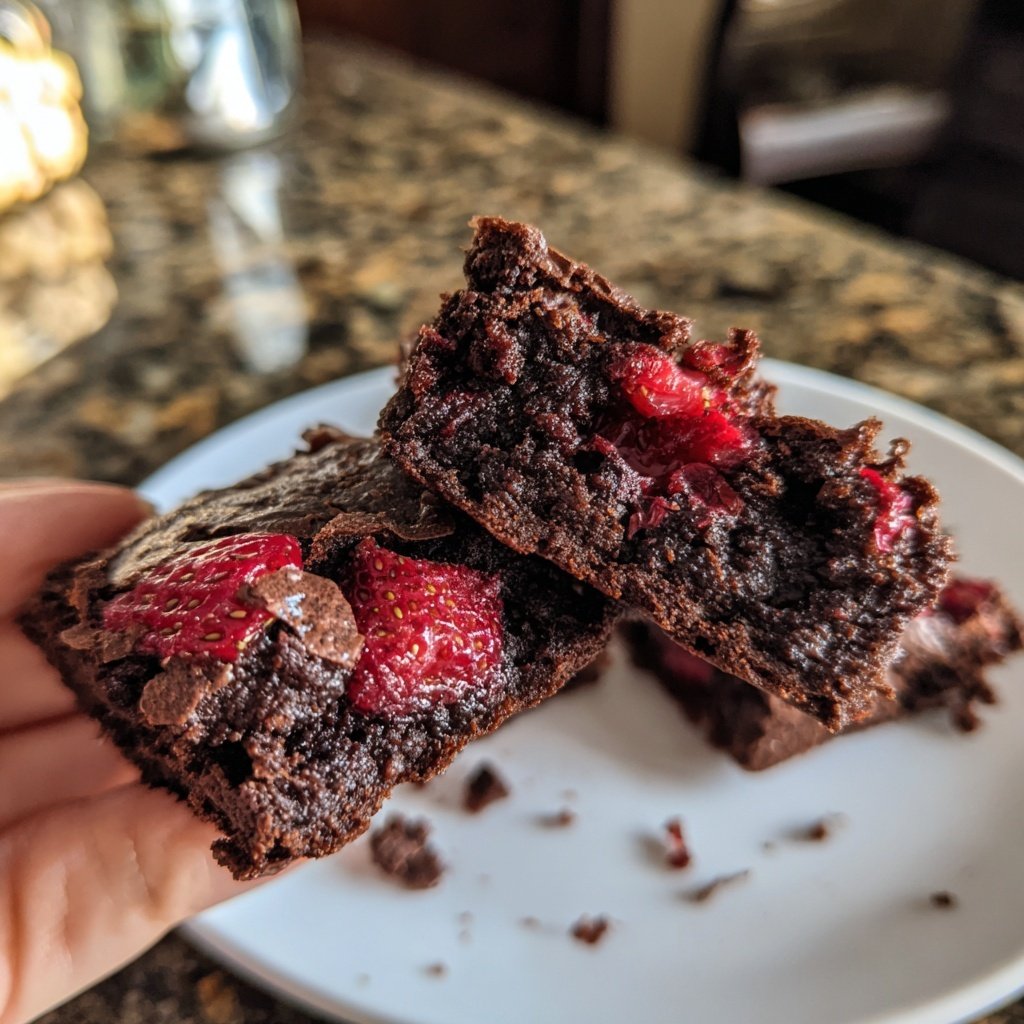 Cottage Cheese Brownies with Strawberry Pieces